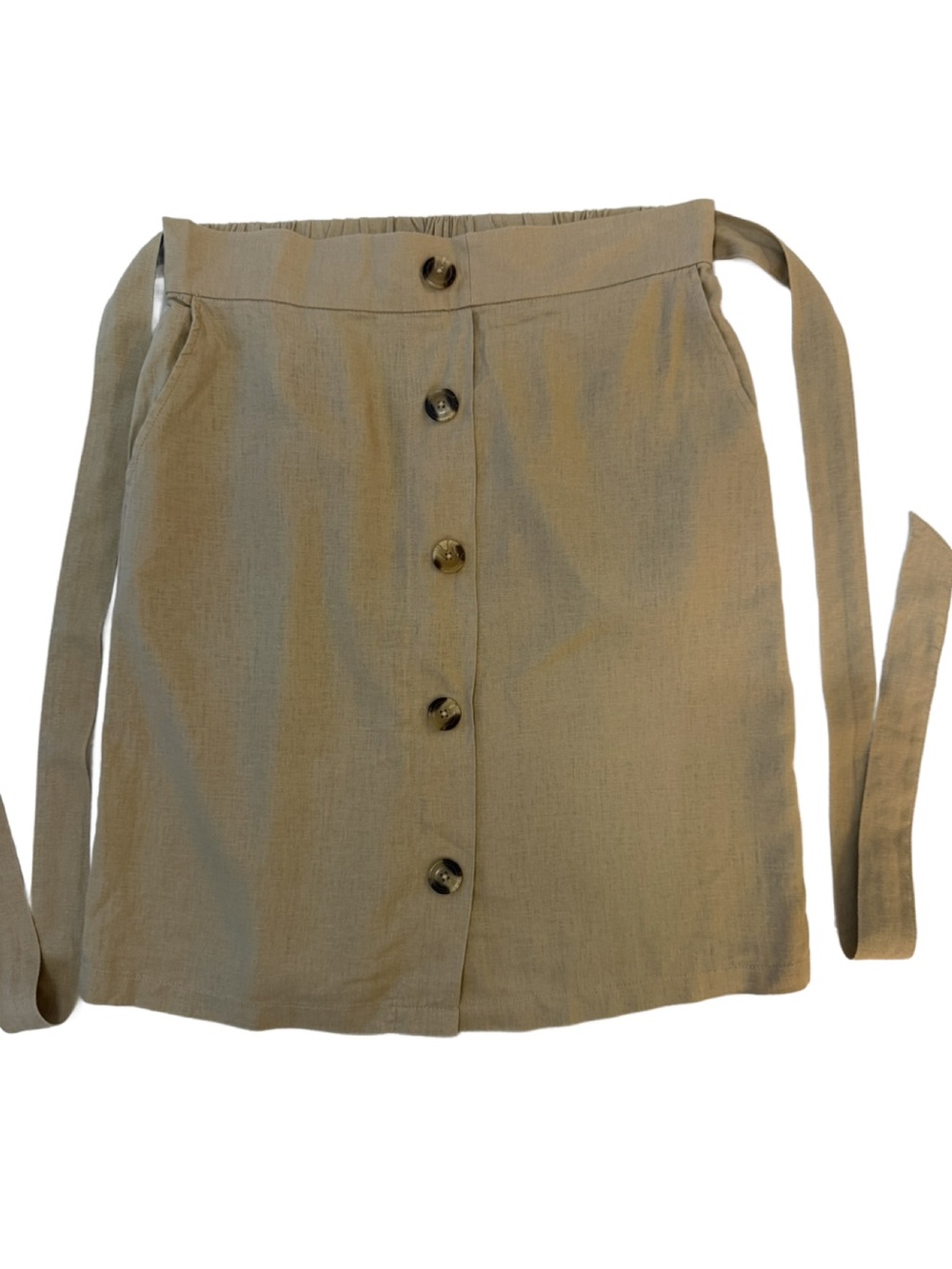 Prosecco Linen-Blend Button-Front Waist-Tie Skirt. 6P
